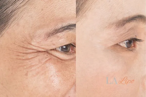 Before and after results of woman - HI-fu wrinkles reduction treatment Lower Morden