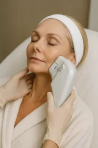 Woman receiving HIFU non surgical facelift treatment Lower Morden