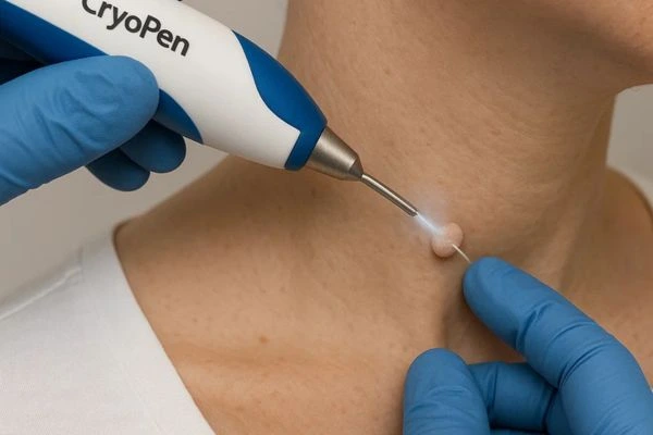 Person receiving Cryotherapy skin tag removal Lower Morden