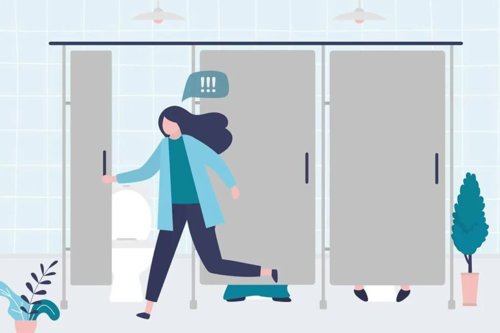 graphic of Urine incontinence Lower Morden woman running to the toilet.