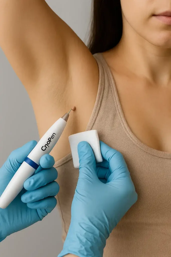 woman having cryopen to remove underarm skin tags Lower Morden